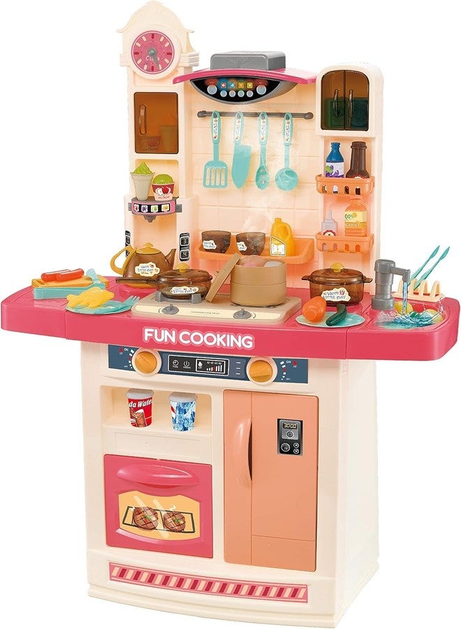 CIRBOX My Happy Little Chef Kitchen Pretend Play Set with Multi-Functional Panel, Light, Sound, Real Water Functions and 50 Accessories Included (Pink) - Image 3